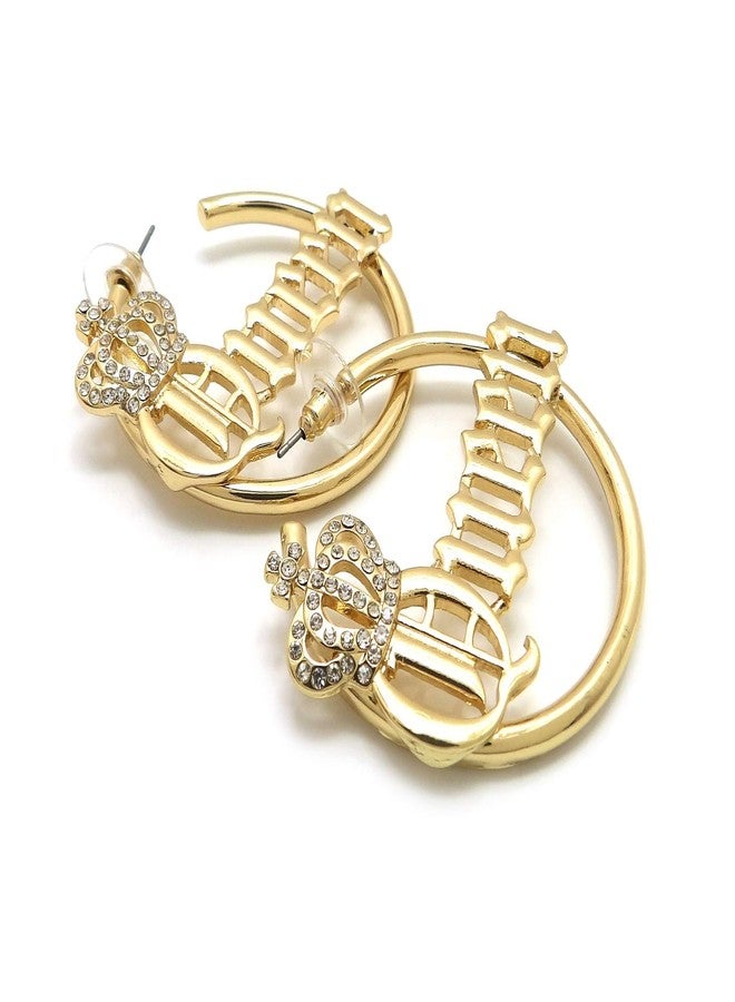 Fashion 21 Sassy, Sexy, Boss, Mob, Queen Word Statement Bamboo Style 3.0 inches Pincatch Hoop Earring in Gold Tone (Queen/Gold Plain Style) - Image 5