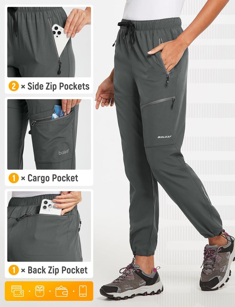BALEAF Women's Hiking Pants Quick Dry Water Resistant Lightweight Joggers Pant for All Seasons Elastic Waist Steel Gray Size L, Capri - Image 5