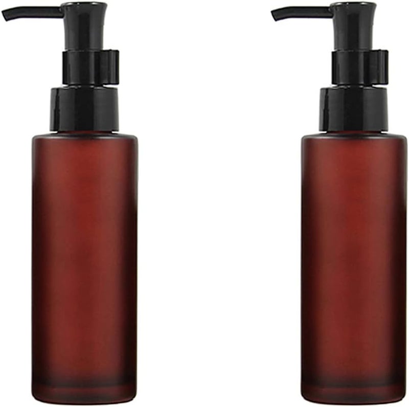 vipolish 2PCS 100ML/3.4oz Amber Frosted Glass Lotion Pump Press Bottles with Black Pump Cosmetic Cream Lotion Container Dispenser Storage for Travel Business Trip Camping