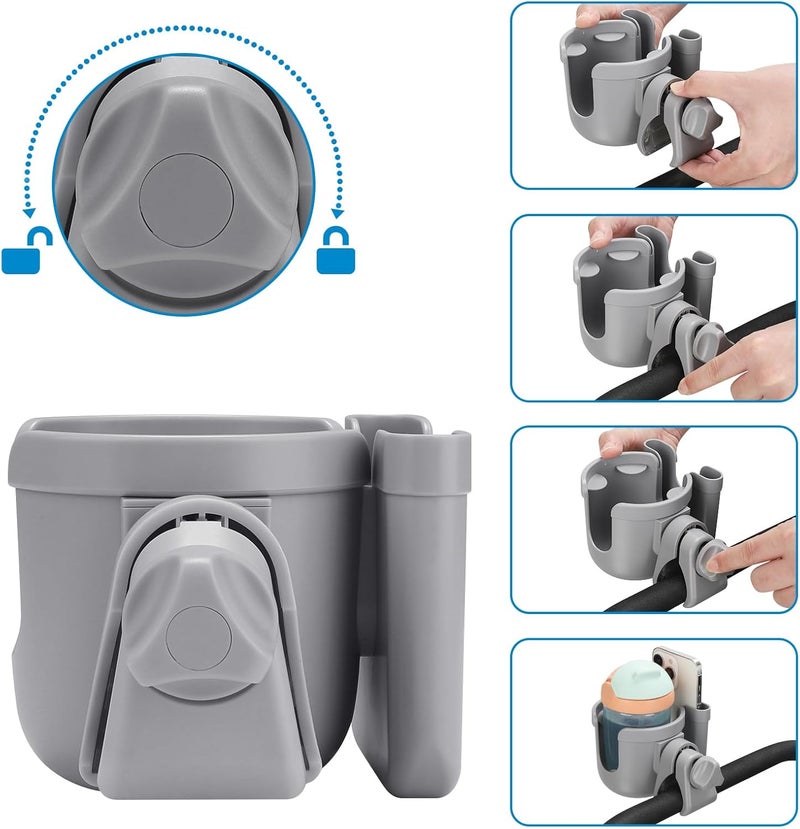accmor Stroller Cup Holder with Phone Holder, Bike Cup Holder, Universal Cup Holder for Uppababy Nuna Doona Strollers, 2-in-1 Cup Holder for Walker, Wheelchair, Scooter - Image 5