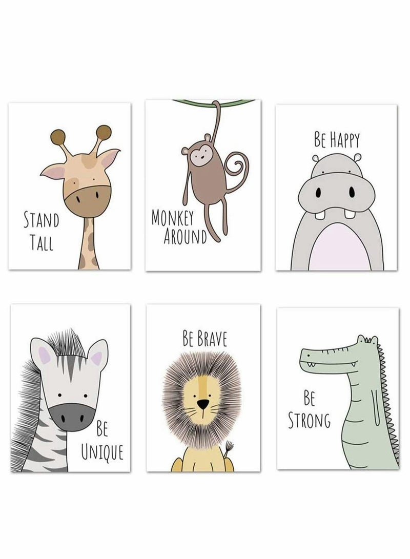 Excefore 6 Pack Jungle Safari Animals Nursery Prints, Nursery Wall Art - Nursery Pictures for Bathroom, Unframed - Image 1