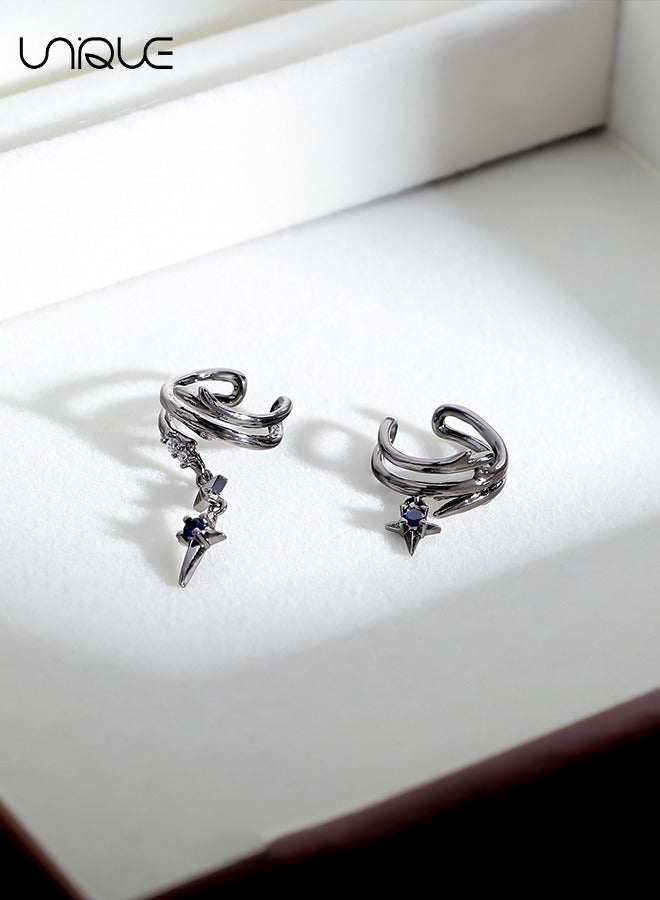 Unique Ear Clips - Vintage Thorn Ear Clip - Asymmetrical Ear Clips - Non-Perforated Adjustable Ear Clips - Black Diamond Ear Clips - Elegant, Simple and Stylish - Gifts - Image 3
