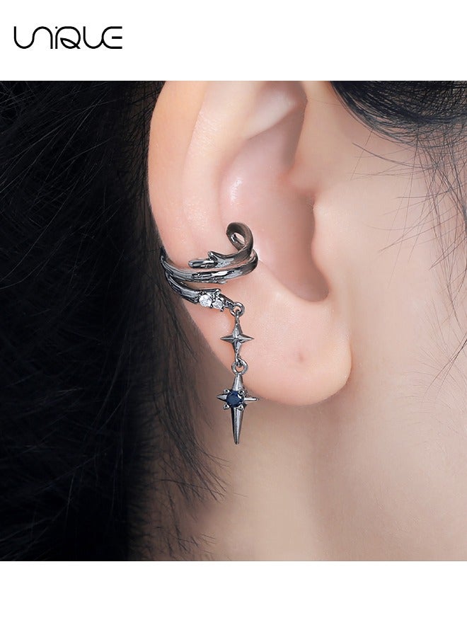 Unique Ear Clips - Vintage Thorn Ear Clip - Asymmetrical Ear Clips - Non-Perforated Adjustable Ear Clips - Black Diamond Ear Clips - Elegant, Simple and Stylish - Gifts - Image 5
