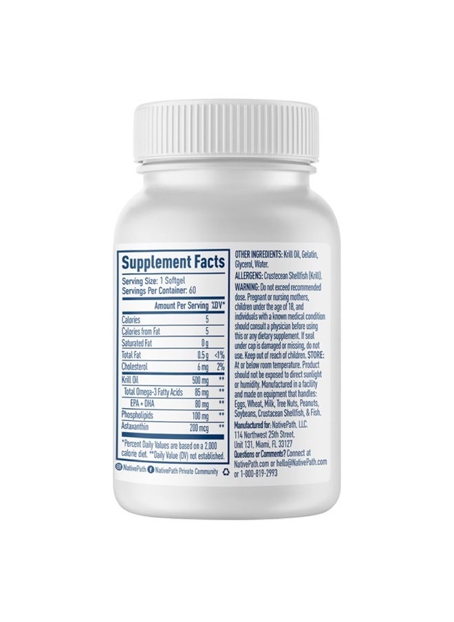 Antarctic Krill Oil - Wild-Caught Omega 3 Krill Oil 500mg Softgels with EPA, DHA and Astaxanthin - Omega 3 Supplement for Joint, Heart, Brain and Immunity - 60 ct - No Fishy Aftertaste