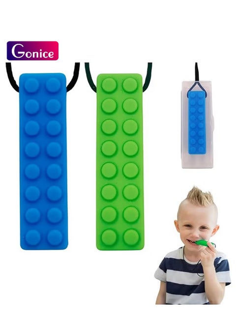 2 Piece BPA-Free Silicone Teethers + Transportable Protective Case Sensory Chewing Necklace Oral Motor