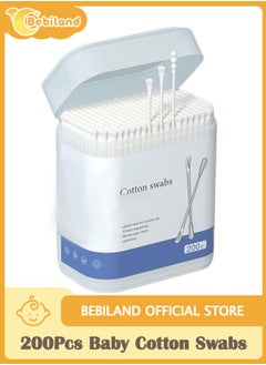 Bebiland 200Pcs Baby Cotton Swabs, Ear Cleaners, Double-headed Design, Biodegradable Baby Cotton Buds Kids Safety Swabs,  Applicator Cleaning Sticks Wax Cleaner for Baby Ear Nose Clean  - Image 1