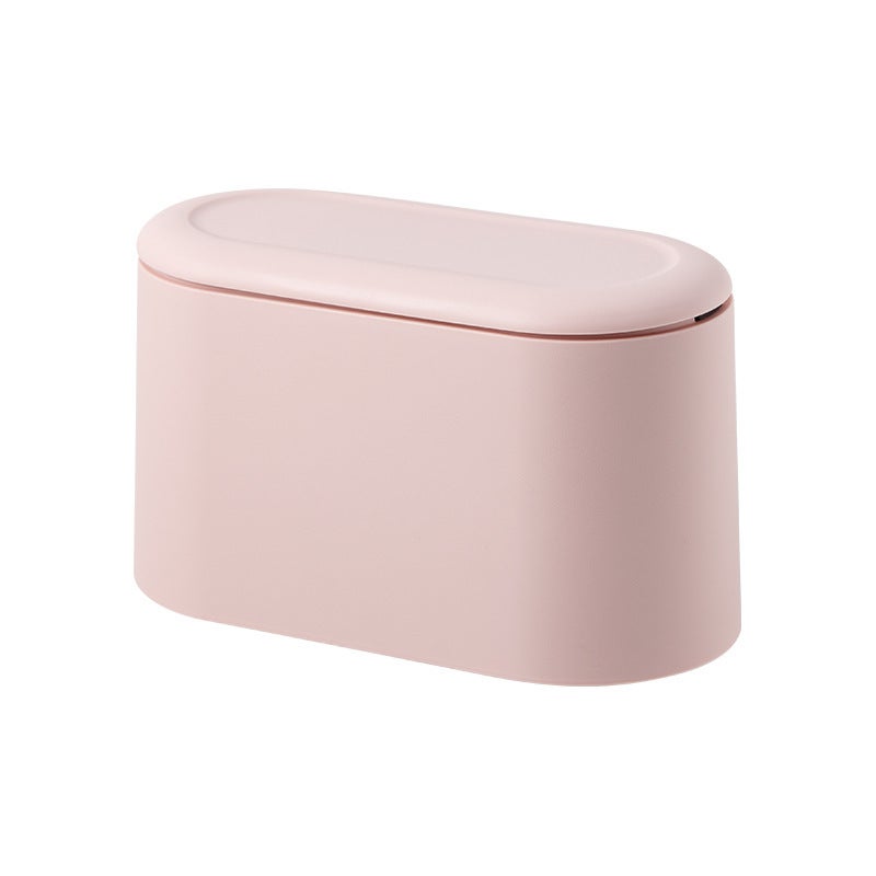 Self-designed Nordic Desktop Trash Can Japanese-style Lid Press Storage Box Double-layer Trash Storage Barrel(Pink [smooth]]) - Image 1