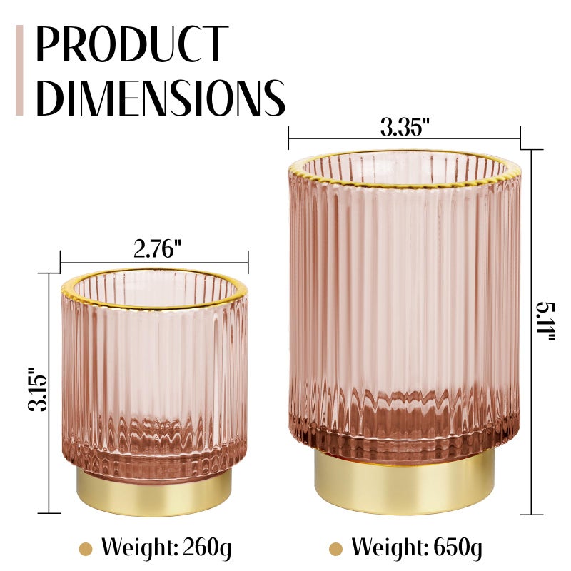 FullMeet Makeup Brush holder Organizer, Crystal Glass Toothbrush Holders, Striped Make Up Brush Holder for Vanity, Pen Holder for Desk, Vase -Pink (S+L) - Image 3