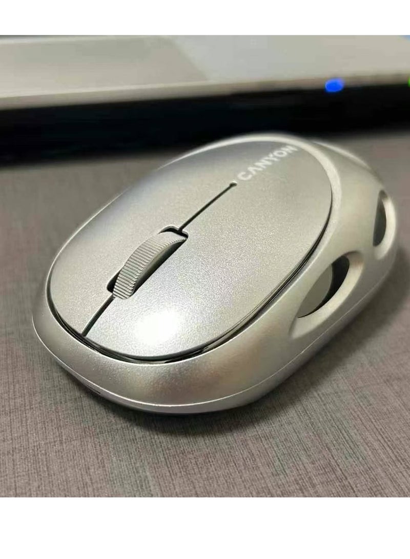 CANYON MW-33 Rechargeable Wireless Mouse Honeycomb Ergonomic Design - 2.4G Lightweight Gaming office business Mouse - Rainbow Backlight - 3 Buttons - 400mAh Battery Power Saving - 1600DPI Optical Sensor - Effective distance 10m  | Silver  - Image 1