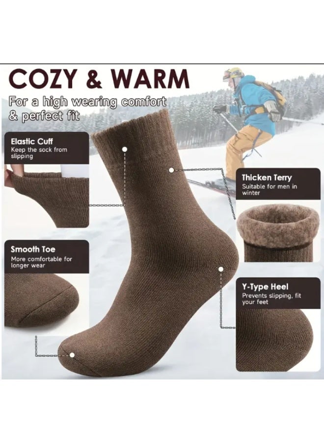 3 أزواج من جوارب الشتاء المخملية السميكة للرجال – جوارب ناعمة ودافئة مناسبة للأحذية والعمل الخارجي والاستخدام اليومي (بني، رمادي، أسود) – مقاس أوروبي 39-45 / أمريكي 9-11 - Image 3