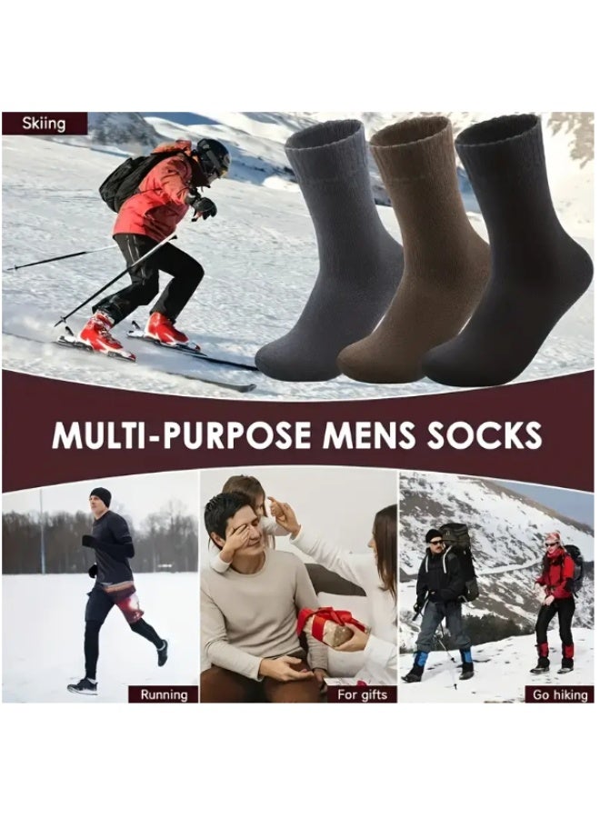 3 أزواج من جوارب الشتاء المخملية السميكة للرجال – جوارب ناعمة ودافئة مناسبة للأحذية والعمل الخارجي والاستخدام اليومي (بني، رمادي، أسود) – مقاس أوروبي 39-45 / أمريكي 9-11 - Image 4