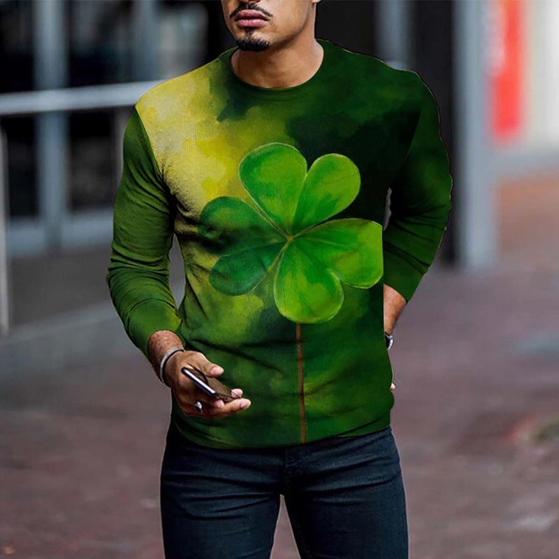 cheekyglo Men St Patricks Day Long Sleeve T-Shirt Shamrock Printing Slim-Fit Crew Neck Tops Pullover Tie Dye Tee Sweatshirt Blouse - Image 5
