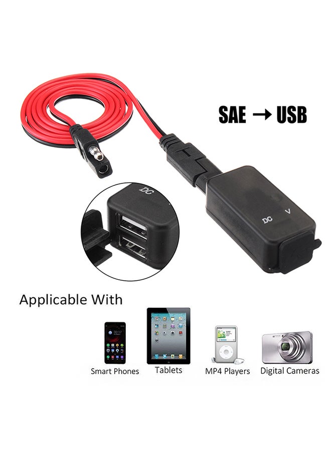 شاحن للسيارة والدراجة البخارية من منفذ SAE إلى منفذ USB ثنائي بجهد 12 فولت أسود