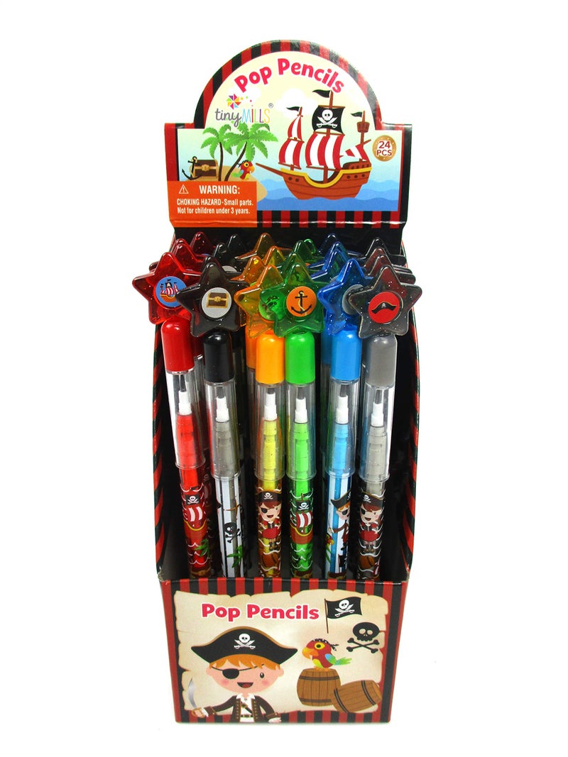 TINYMILLS 24 Pcs Pirate Multi Point Stackable Push Pencil Assortment with Eraser for Pirate Birthday Party Favor Prize Carnival Goodie Bag Stuffers Classroom Rewards Pinata Fillers - Image 2
