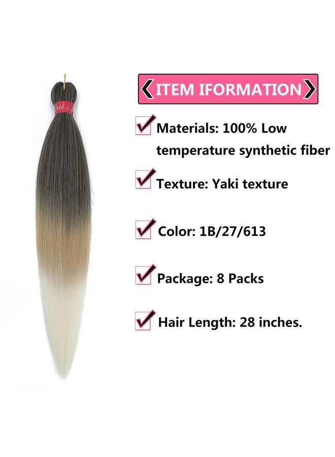 FAYETA Ombre Pre Stretched Braiding Hair, 28''-8 packs Silky Color Blend Braid Hair Extensions, 100% Kanekalon Synthetic Crochet Hair Braids, Yaki Texture Hair Braiding (28''-8packs, 1b/27/613) - Image 3