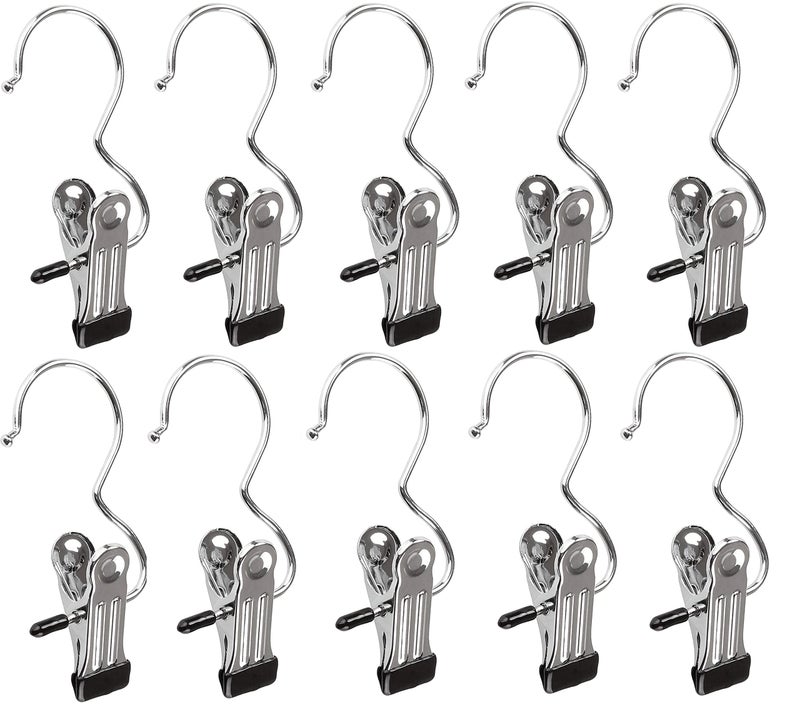 Koyet Laundry Hanging Hooks with Clips Boot Hanger Heavy Duty Clothes Pins, Portable Metal Drying Clip for Bras, Socks, Towels, Underwear (10pcs) - Image 1