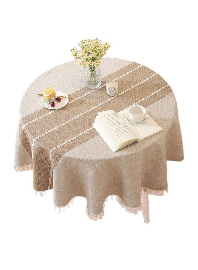 Round Tablecloth Washable Cotton Linen Tablecloths Fabric Tassel Tablecloth Dust-Proof Table Cover for Kitchen Dinning Tabletop Restaurant Party Home Decoration Everyday Use (Linen, 120cm ,Coffee) - Image 1