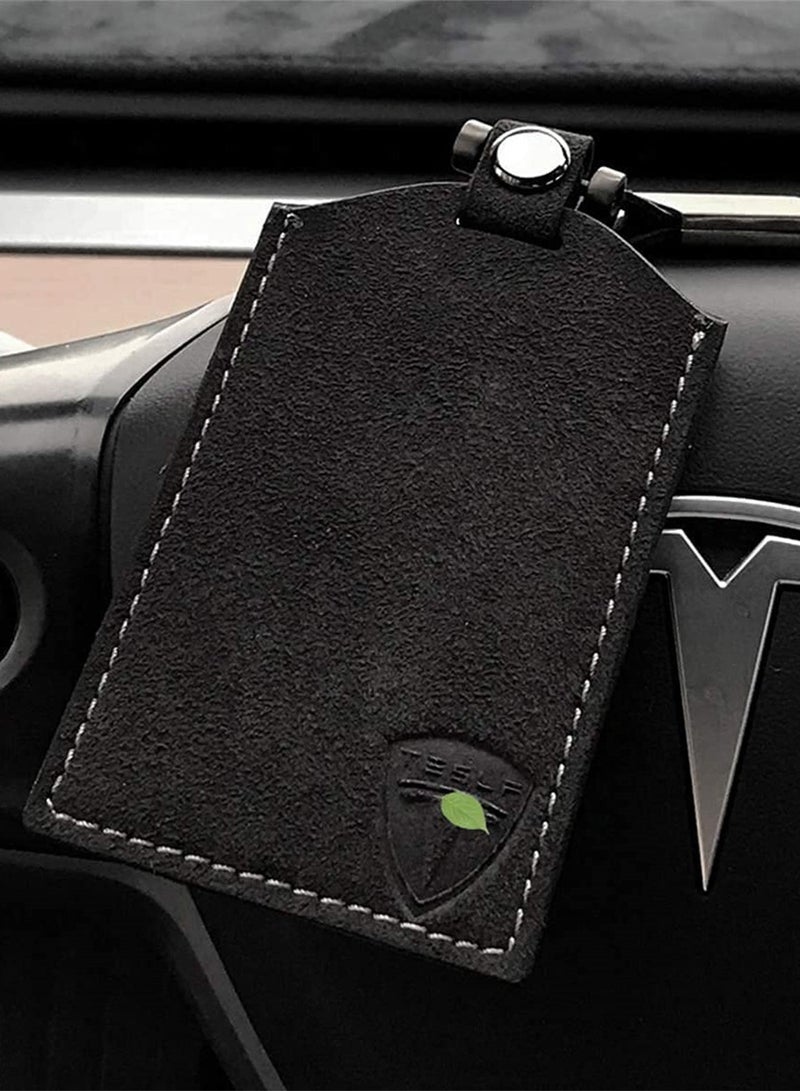 حامل بطاقة مفاتيح مع غلاف من الجلد المدبوغ لملحقات تسلا موديل 3 وموديل Y باللون الأسود - Image 1