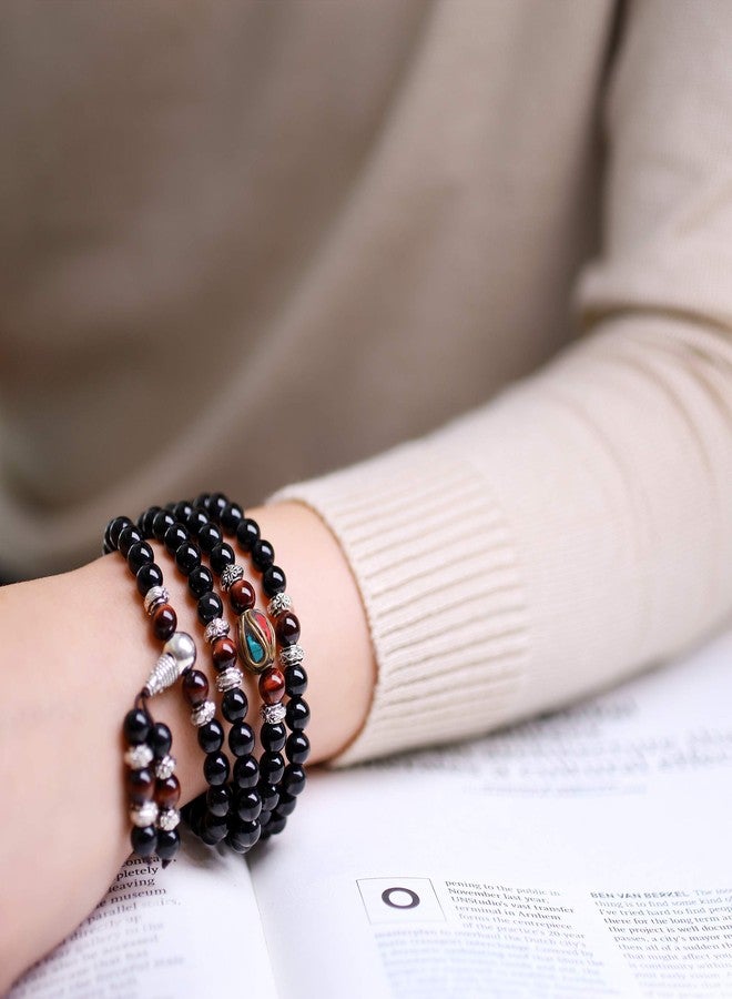 COAI Multilayer Red Tiger Eye and Obsidian Malas Prayer Beads Bracelet - Image 2