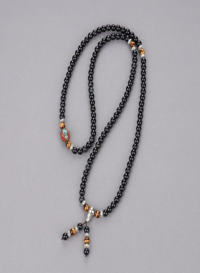 COAI Multilayer Red Tiger Eye and Obsidian Malas Prayer Beads Bracelet - Image 4