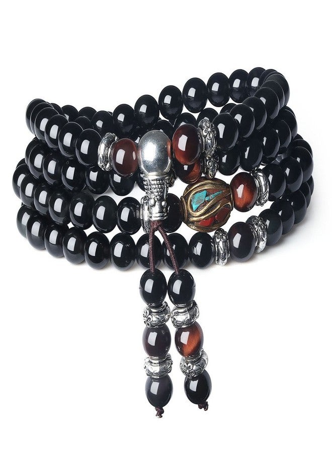 COAI Multilayer Red Tiger Eye and Obsidian Malas Prayer Beads Bracelet - Image 1