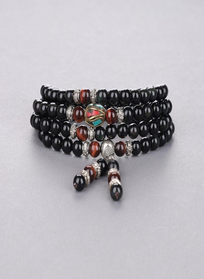 COAI Multilayer Red Tiger Eye and Obsidian Malas Prayer Beads Bracelet - Image 3