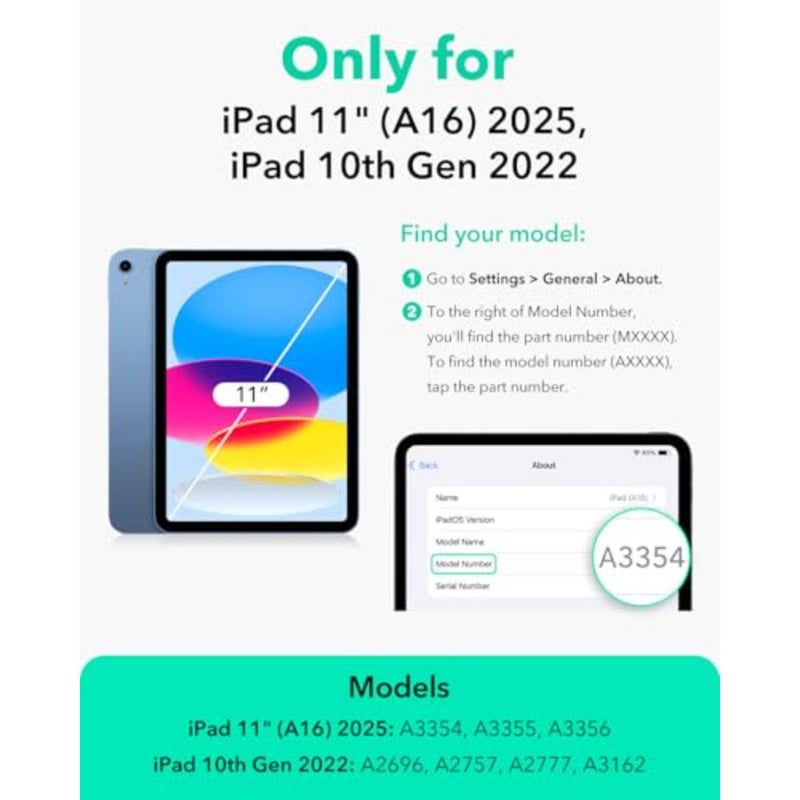 حافظة لجهاز iPad A16 الجيل الحادي عشر، حافظة iPad (A16) الجيل الحادي عشر/العاشر (2025/2022)، غطاء حامل رأسي، زوايا حامل متعددة، غطاء فائق الثبات مع حامل أقلام، سلسلة قابلة للطي - Image 2
