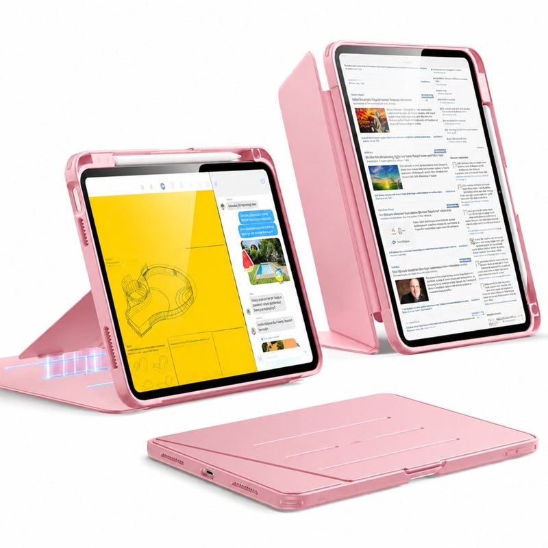 حافظة لجهاز iPad A16 الجيل الحادي عشر، حافظة iPad (A16) الجيل الحادي عشر/العاشر (2025/2022)، غطاء حامل رأسي، زوايا حامل متعددة، غطاء فائق الثبات مع حامل أقلام، سلسلة قابلة للطي - Image 1