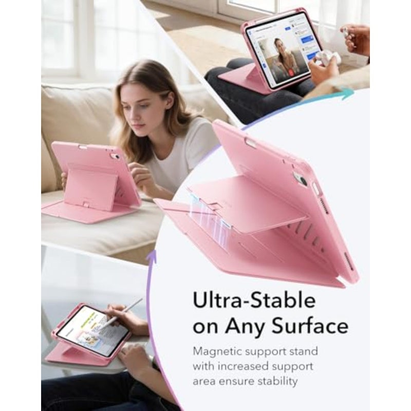 حافظة لجهاز iPad A16 الجيل الحادي عشر، حافظة iPad (A16) الجيل الحادي عشر/العاشر (2025/2022)، غطاء حامل رأسي، زوايا حامل متعددة، غطاء فائق الثبات مع حامل أقلام، سلسلة قابلة للطي - Image 5