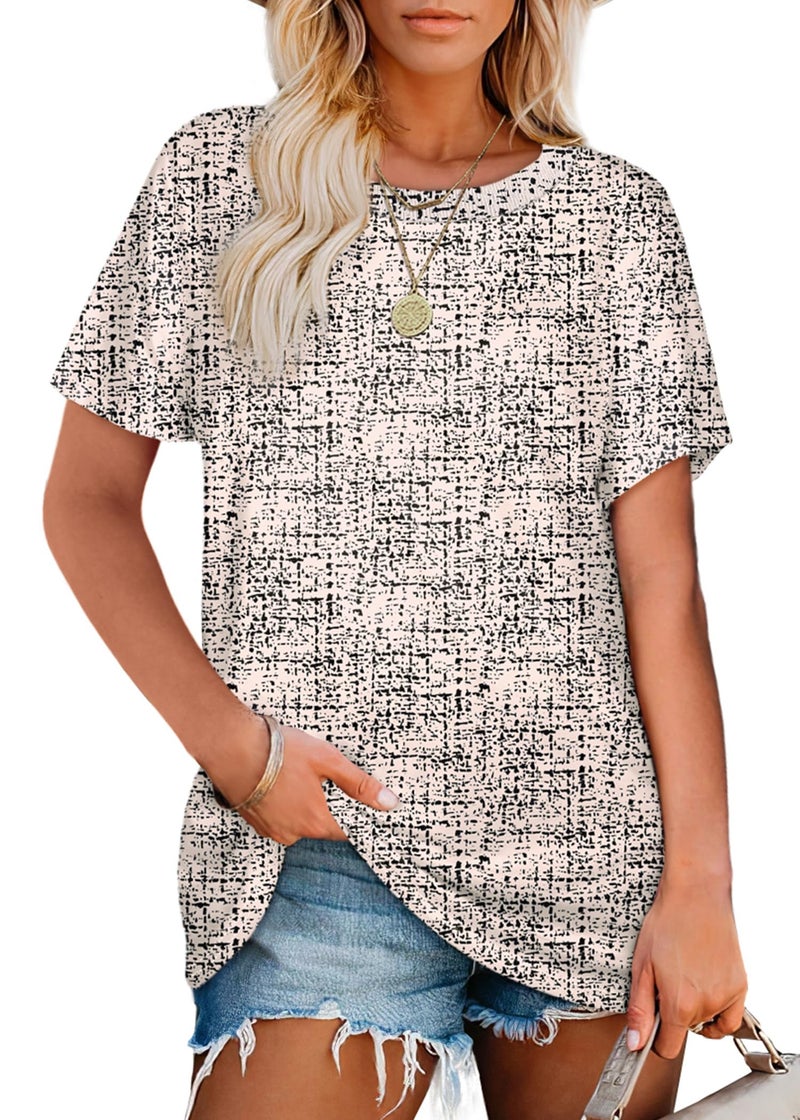 Jescakoo Summer Tops for Women 2026 Boho Business Casual Short Sleeve T Shirts Beach Vacation Beige Black L - Image 2