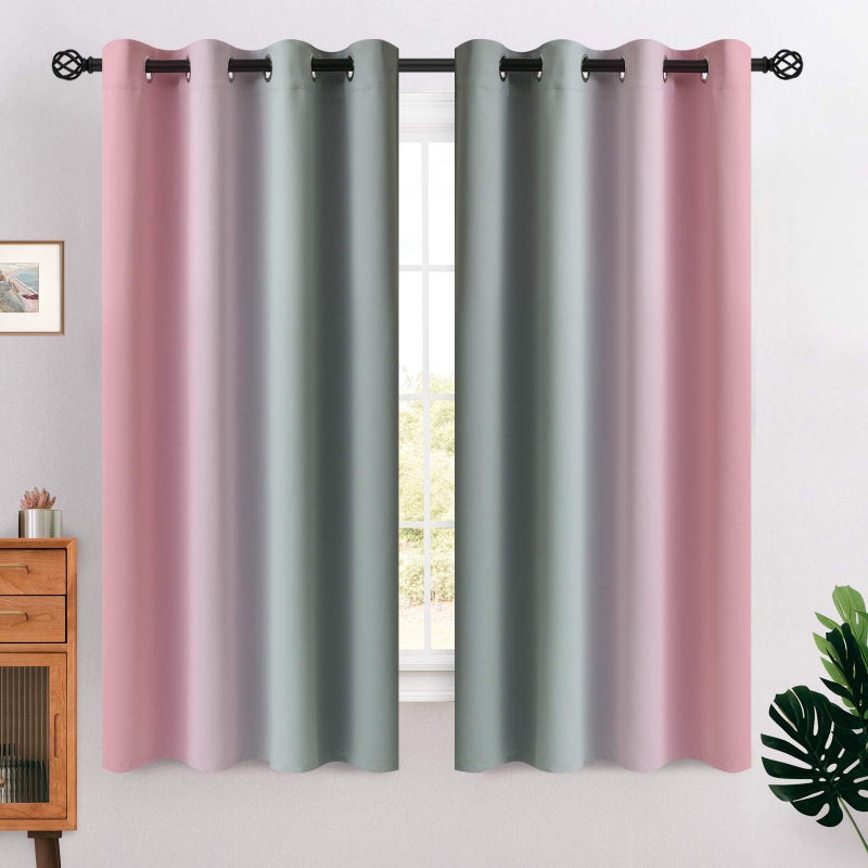 COSVIYA Grommet Ombre Room Darkening Curtains 63 inches Length for KidsGirls Bedroom Polyester Light Blocking Pink and Grey Gradient Window DrapesCurtains for Living Room2 Panels 52x63 inches