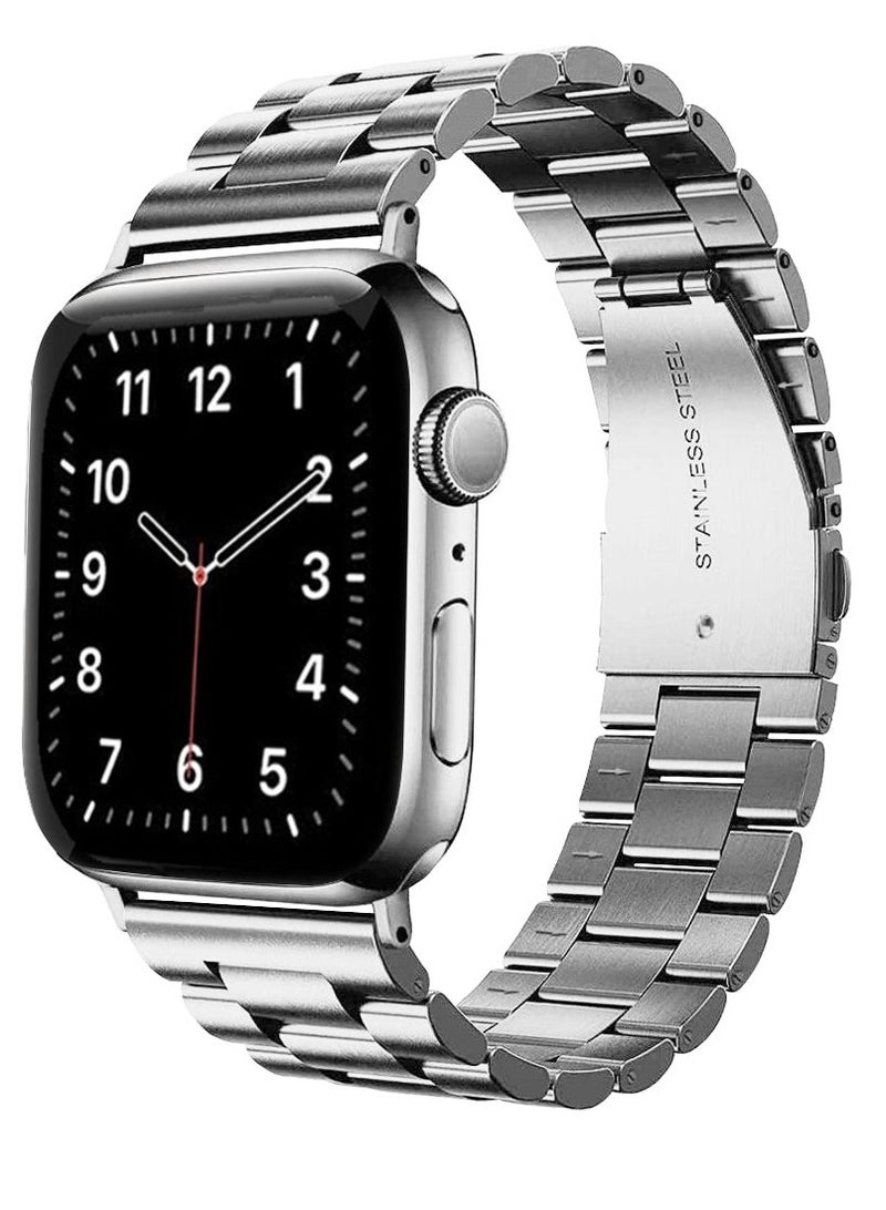 ELTRAZONE Stainless Steel Strap for iWatch 49mm 46mm 45mm 44mm 42mm – Silver Metal Replacement Band for Apple Watch Ultra 3 | Ultra 2 | Ultra | Series 10 9 8 7 SE 6 5 4 3 2 1 – Durable, Adjustable, and Stylish Design - Image 1