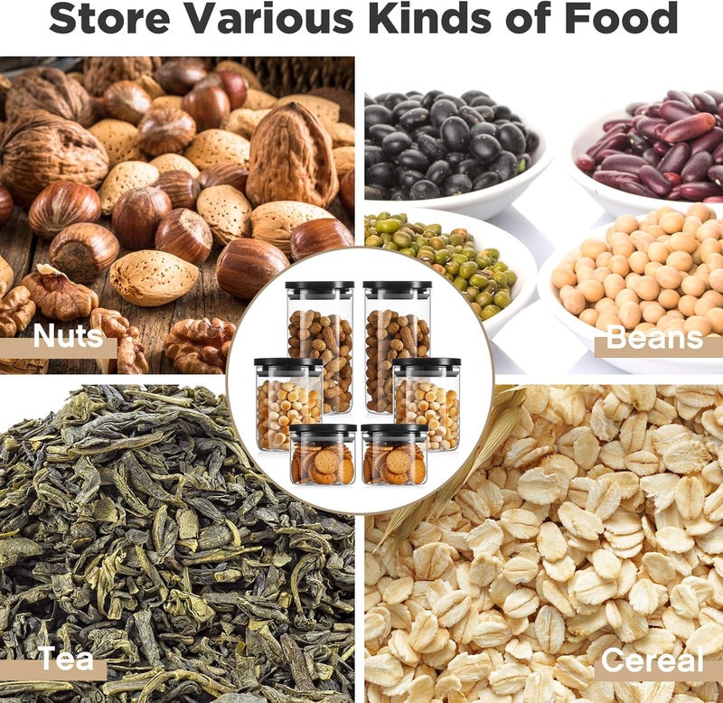 Rtteri برطمانات زجاجية Rtteri 6 قطع بأغطية سوداء 15 أونصة 27 أونصة 41 أونصة حاويات بأغطية محكمة الإغلاق زجاجية قابلة للتكديس لتخزين الطعام حاويات تخزين في المخزن مادة PP محكمة الإغلاق - Image 3
