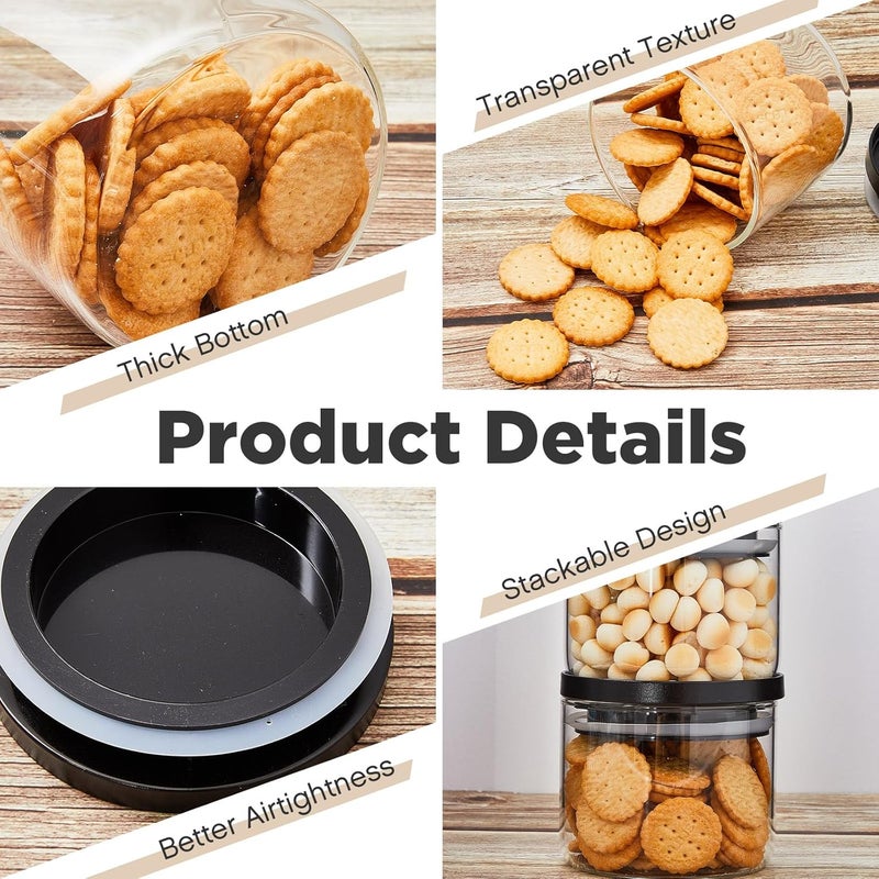Rtteri برطمانات زجاجية Rtteri 6 قطع بأغطية سوداء 15 أونصة 27 أونصة 41 أونصة حاويات بأغطية محكمة الإغلاق زجاجية قابلة للتكديس لتخزين الطعام حاويات تخزين في المخزن مادة PP محكمة الإغلاق - Image 4