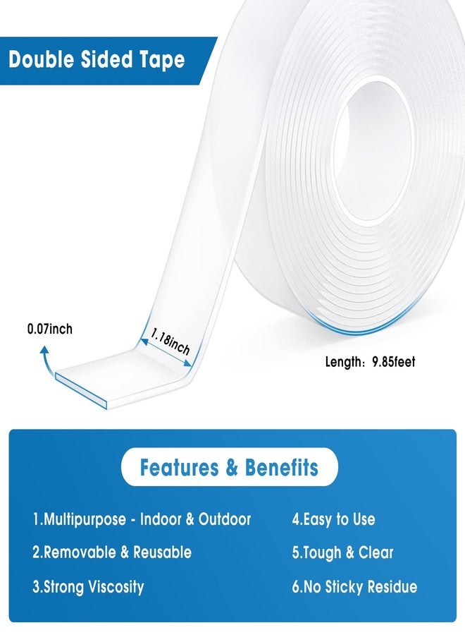 Quellance Double Sided Tape Heavy Duty - Nano Removable Adhesive Mounting Tape Wall Decor, Clear Sticky Picture Hanging Transparent Strips Command Tapes for Poster Carpet Art Craft Home Office School (10FT) - Image 3