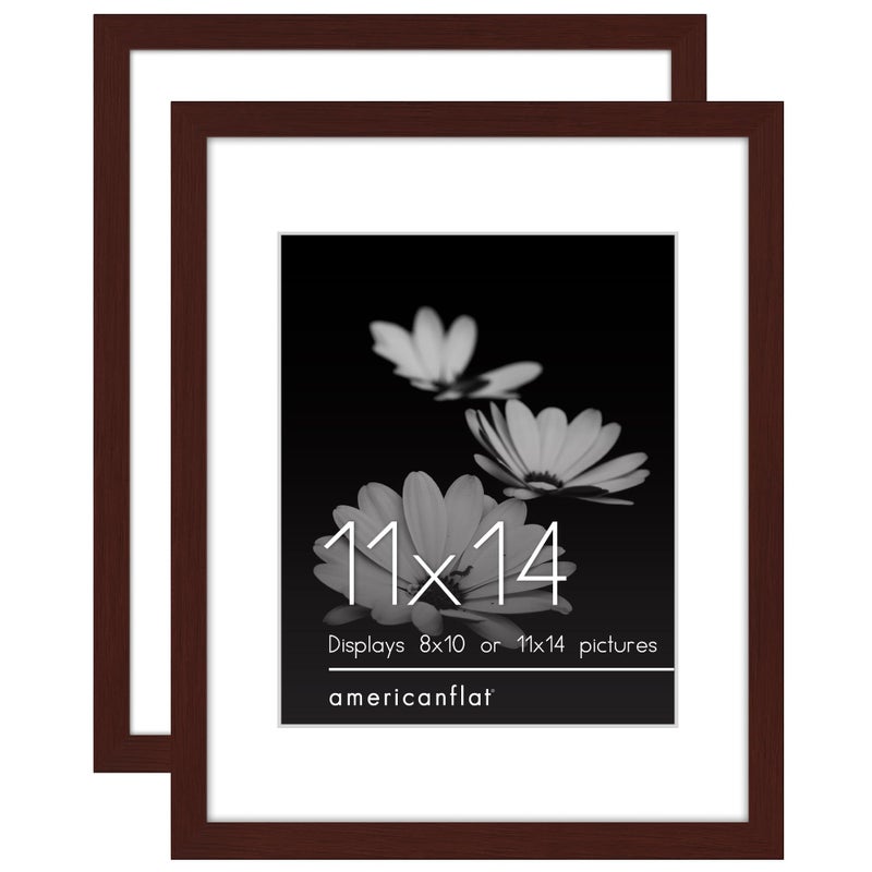 Americanflat 11x14 Picture Frame with Polished Plexiglass - Set of 2 - Use as 8x10 Frame with Mat or 11x14 Frame Without Mat - Galleria Collection - Gallery Wall Frame Set for Wall Display - Mahogany - Image 1
