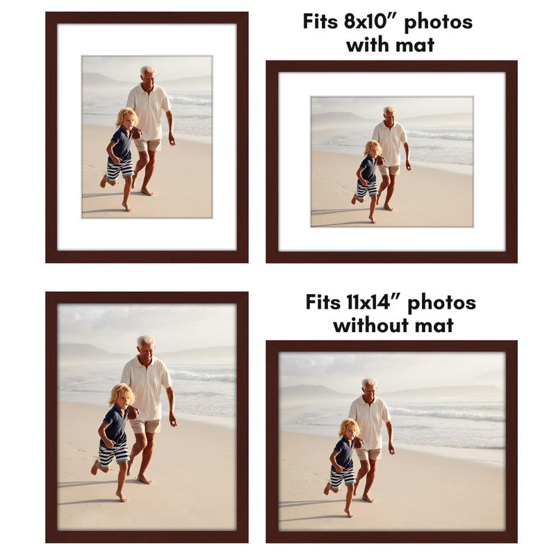 Americanflat 11x14 Picture Frame with Polished Plexiglass - Set of 2 - Use as 8x10 Frame with Mat or 11x14 Frame Without Mat - Galleria Collection - Gallery Wall Frame Set for Wall Display - Mahogany - Image 4