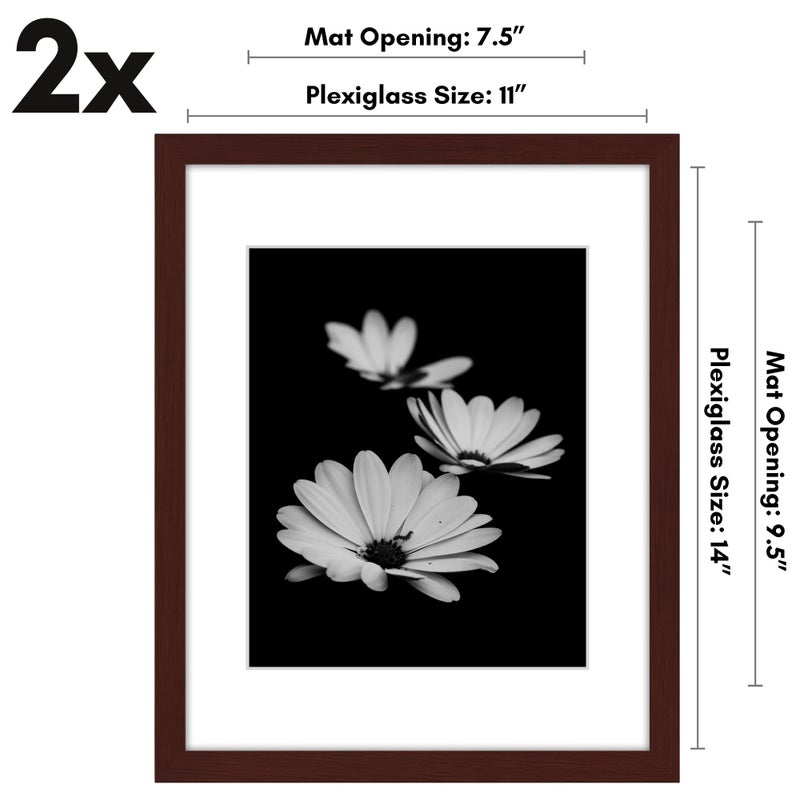 Americanflat 11x14 Picture Frame with Polished Plexiglass - Set of 2 - Use as 8x10 Frame with Mat or 11x14 Frame Without Mat - Galleria Collection - Gallery Wall Frame Set for Wall Display - Mahogany - Image 2