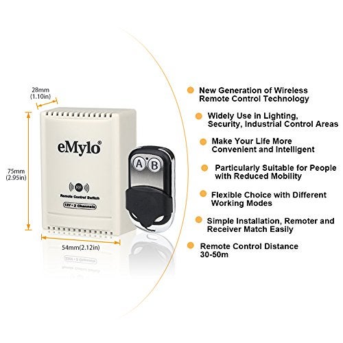 eMylo DC 12V 2CH RF Relay Smart Wireless Remote Control Light Switch Garage Door Remote Opener 433Mhz Transmitter with Relay Receiver - Image 2