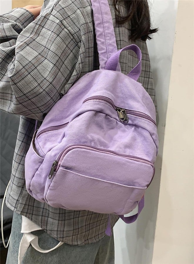 MaxxCloud Vintage Canvas Backpack Purse for Women Tote Satchel Knapsack Mini Rucksack Handbag Pouch Cute Hiking Daypack (484 lavender) - Image 2