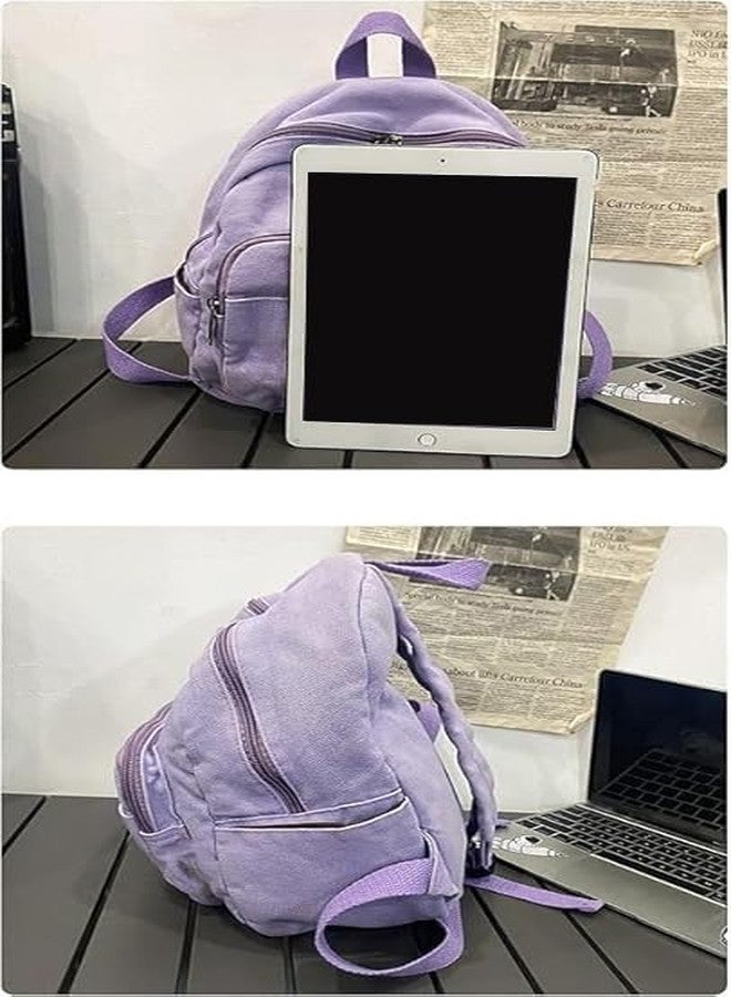 MaxxCloud Vintage Canvas Backpack Purse for Women Tote Satchel Knapsack Mini Rucksack Handbag Pouch Cute Hiking Daypack (484 lavender) - Image 3