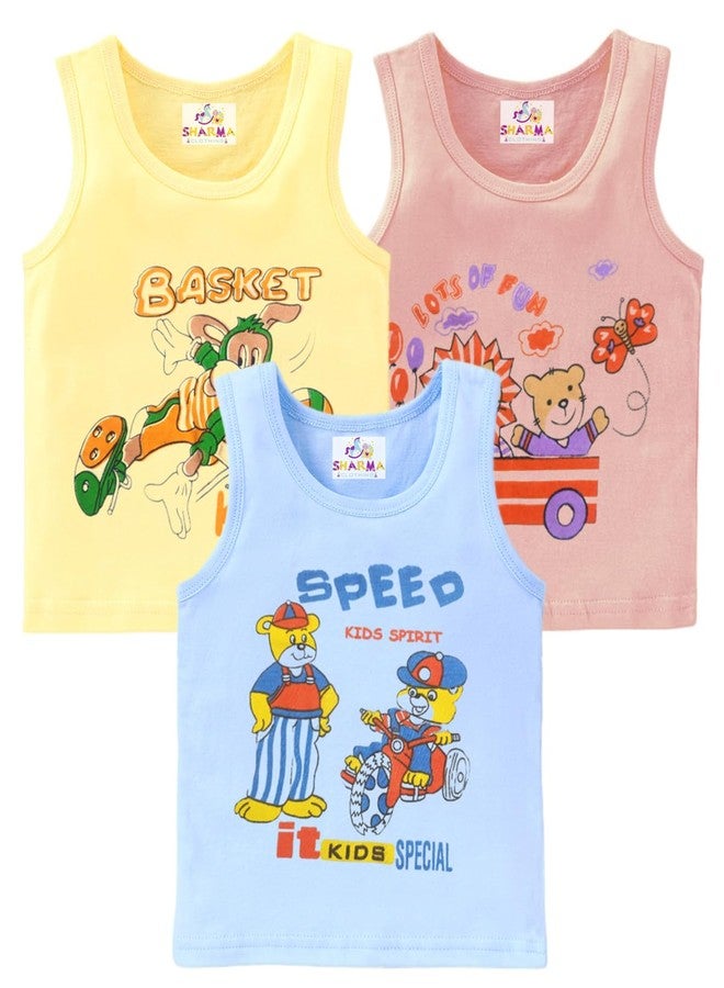 SHARMA CLOTHING Newborn Baby Sleeveless Soft Cotton Regular Fit Multicoloured Baby Vest Size 3-6 Months Boy's & Girl's Pack of 3 - Image 1