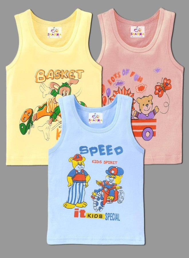 SHARMA CLOTHING Newborn Baby Sleeveless Soft Cotton Regular Fit Multicoloured Baby Vest Size 3-6 Months Boy's & Girl's Pack of 3 - Image 2