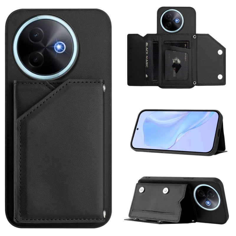 erorex For vivo Y39 5G / Y300i  Feel Four Card Slots Phone Case with Wrist Strap(Black) - Image 1