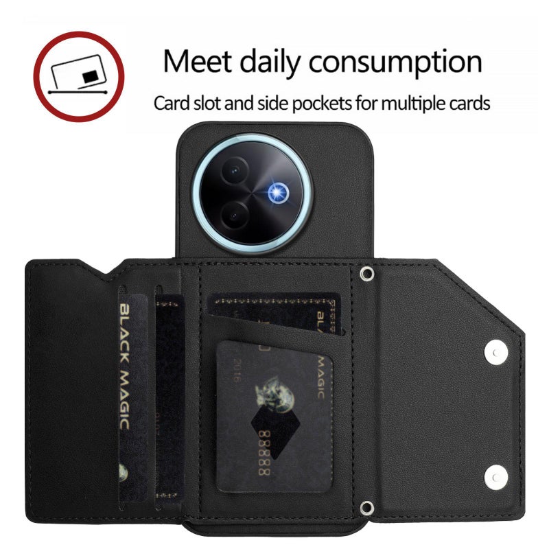 erorex For vivo Y39 5G / Y300i  Feel Four Card Slots Phone Case with Wrist Strap(Black) - Image 5