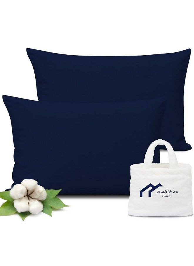 Ambition Home - Toddler Travel Pillowcase 14X20 Inch Navy Blue Pillowcase Zipper Closer Pillowcase Set Of 2 Pc Travel Pillow Cover 500 Thread Count 100% Soft Egyptian Cotton Decorative Travel Pillow Cover - Image 1