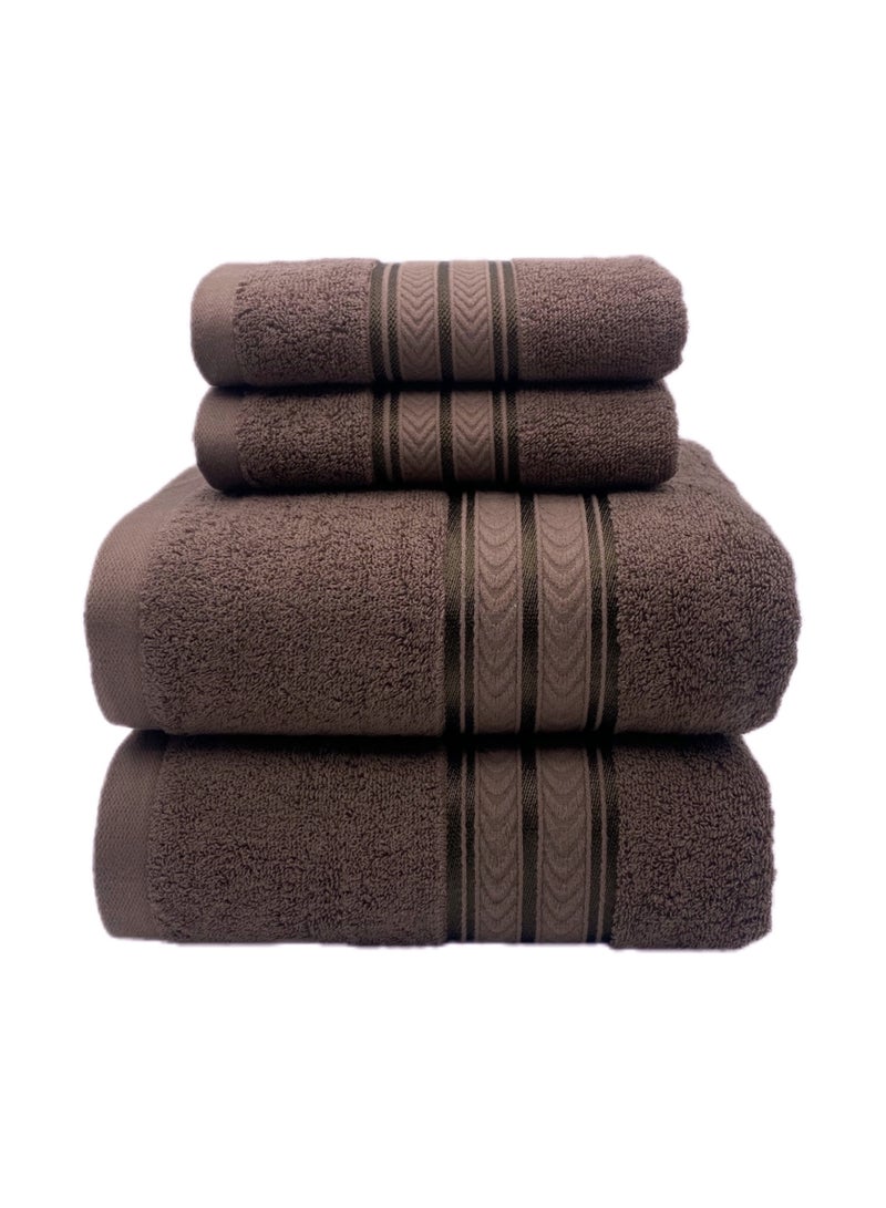 Soft Luxury Cotton Bath Towel Set Size 2* (70 * 140cm)2*（35*75cm） High Water Absorption Quick Drying Daily Durable Hotel Bathroom Spa (Brown 4 piece towel set) - Image 1
