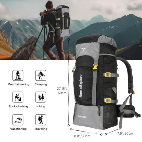Impulse 4 Compartment Rucksack Bags 60 Litres Travel Bag For Men Tourist Bags For Travel Backpack For Hiking Trekking Bag For Men Camping Keep Discovering Light Black With 1 Year Warranty One Size - Image 2