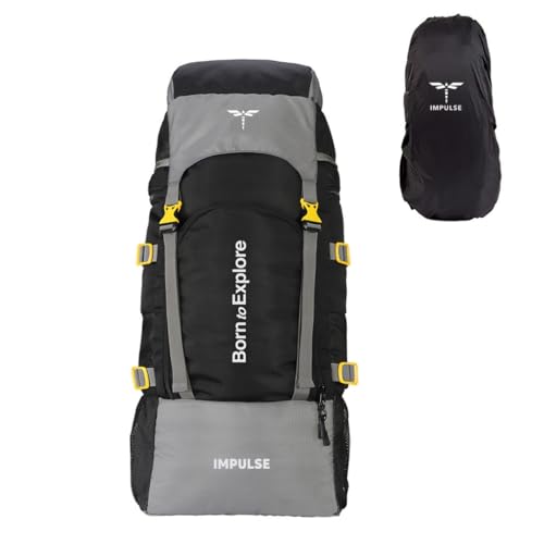 Impulse 4 Compartment Rucksack Bags 60 Litres Travel Bag For Men Tourist Bags For Travel Backpack For Hiking Trekking Bag For Men Camping Keep Discovering Light Black With 1 Year Warranty One Size - Image 1