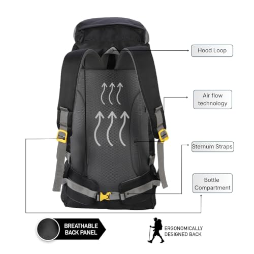 Impulse 4 Compartment Rucksack Bags 60 Litres Travel Bag For Men Tourist Bags For Travel Backpack For Hiking Trekking Bag For Men Camping Keep Discovering Light Black With 1 Year Warranty One Size - Image 5